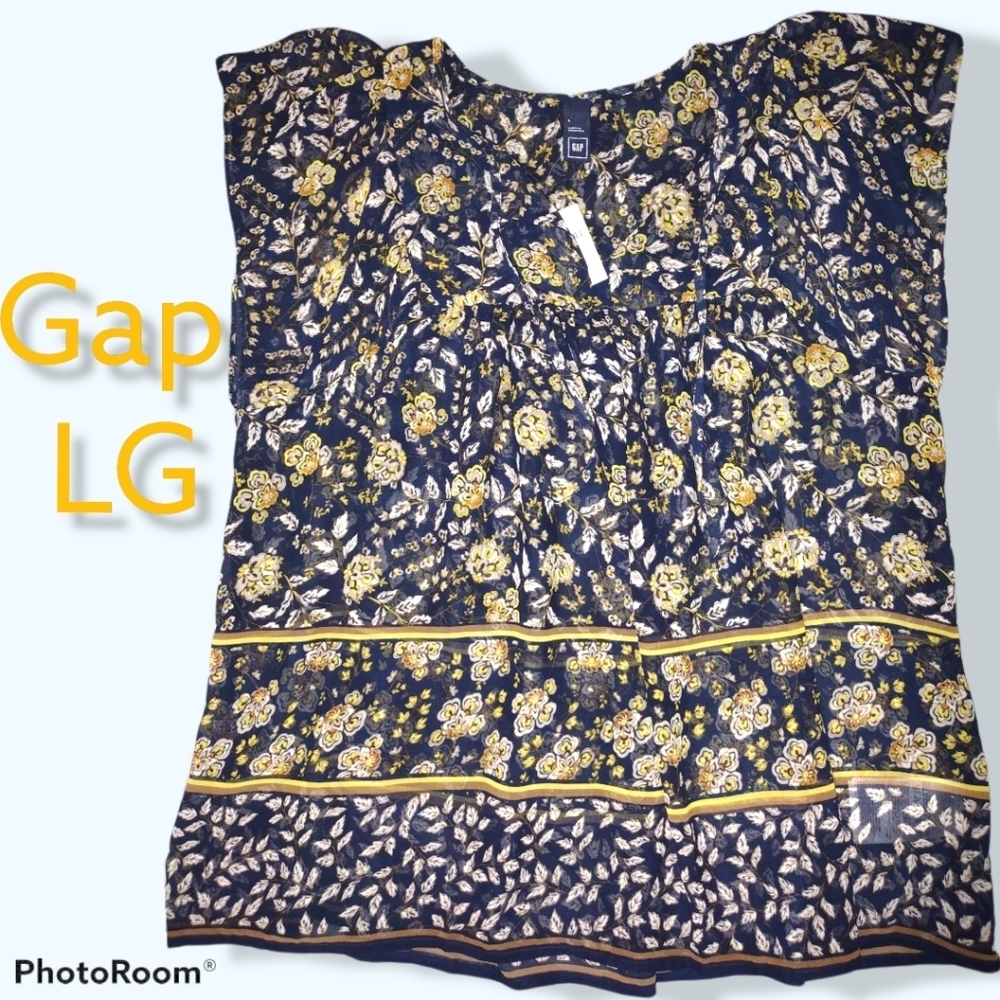 Gap large top sheer navy gold yellow